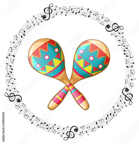 A maracus with musical notes on white background