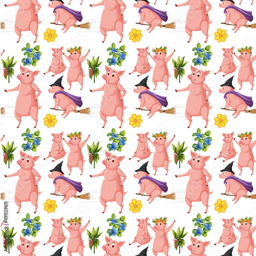 Funny pig on white background seamless