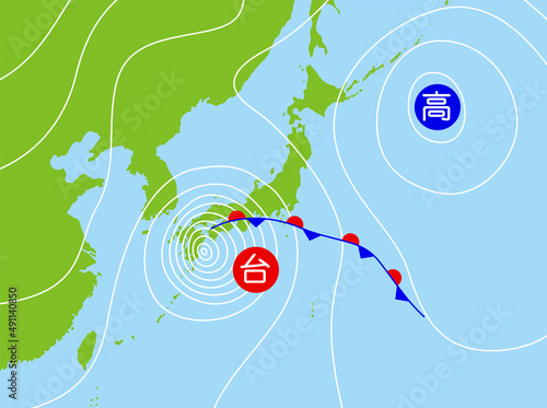 台風の気圧配置図
 photo