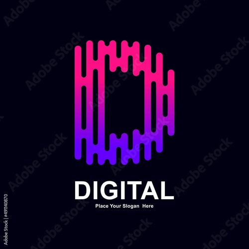 Abstract letter D modern line and digital vector logo design. Suitable for typography technology electronic, geometric technology font and modern futuristic design 