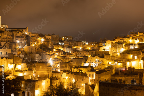 Beautiful city of Matera by night - a Unesco World Heritage site and cultural capital of Europe - travel photography