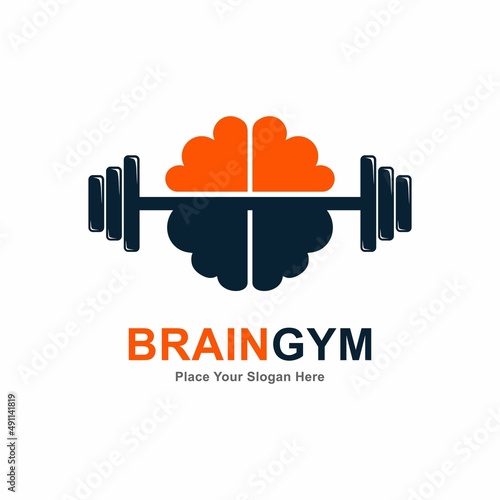 Brain gym logo vector design. Suitable for barbell or fitness symbol, health mind and creative think design