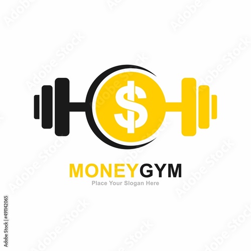 Money gym vector logo design. Suitable for finance, fitness symbol and strong health