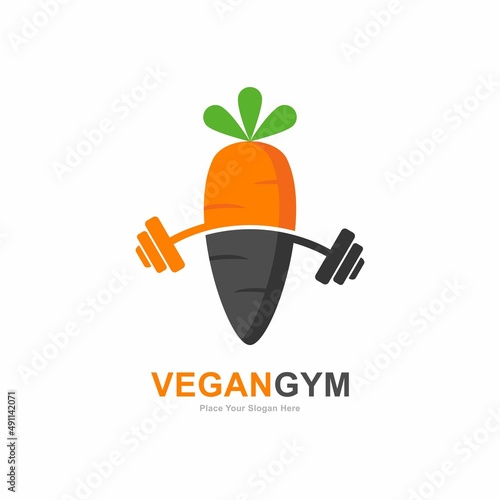 Vegan carrot gym vector logo design. Suitable for fitness symbol, vegan symbol and health