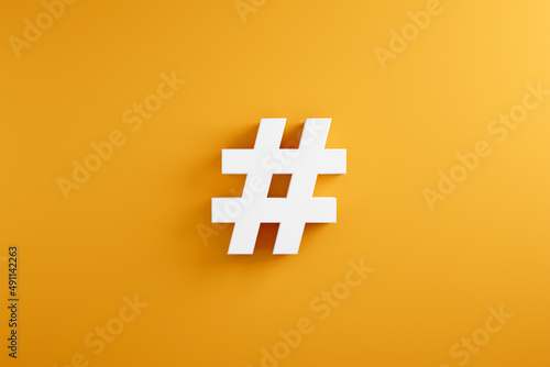 White hashtag symbol yellow background.