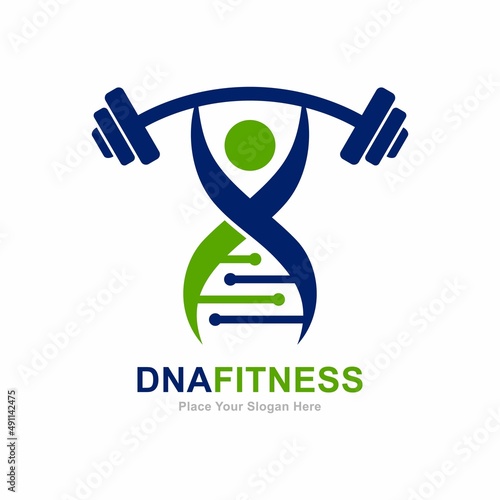 DNA fitness logo vector template. Suitable for science, DNA symbol, fitness and health