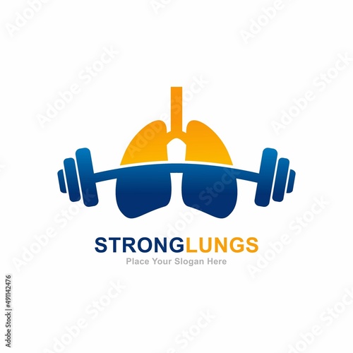 Strong lungs with barbell vector logo design. Suitable for health and fitness symbol