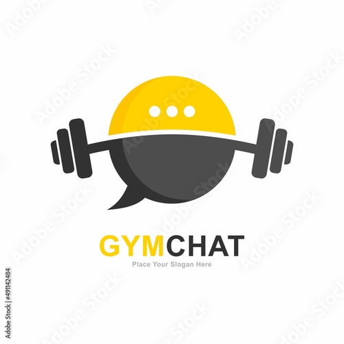 Gym  chat vector logo template. Suitable for social media, fitness symbol and chat symbol