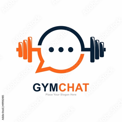 Gym chat logo vector design. Suitable for consult or chat symbol, fitness symbol, social media