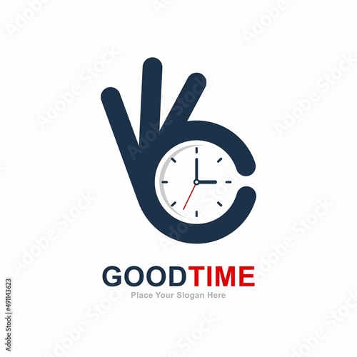 Good time vector logo design. Suitable for business, time and hand symbol