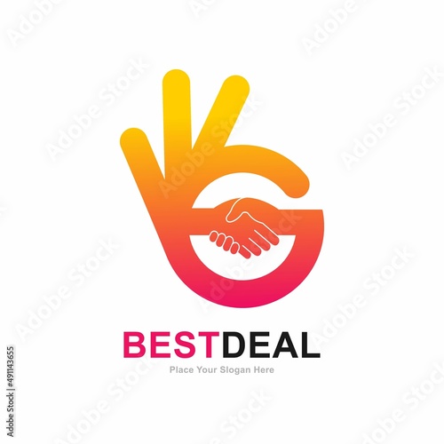 Best deal vector logo design. Suitable for business, cooperation and hand symbol