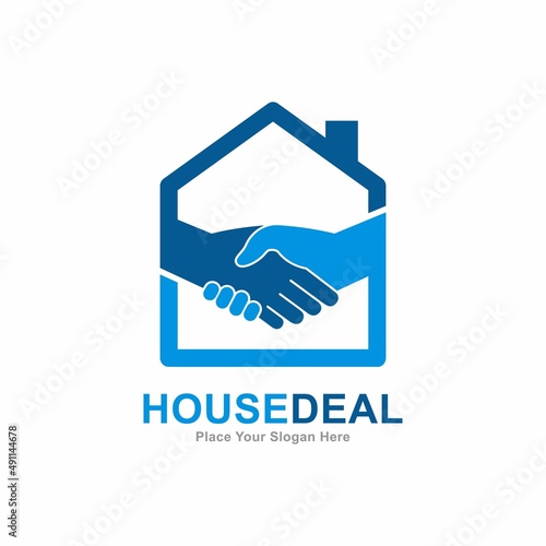 House deal vector logo design. Suitable for property, architecture, cooperation and handshake symbol