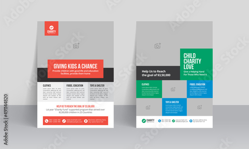 Charity flyer template with kids book donation brochure cover ad design