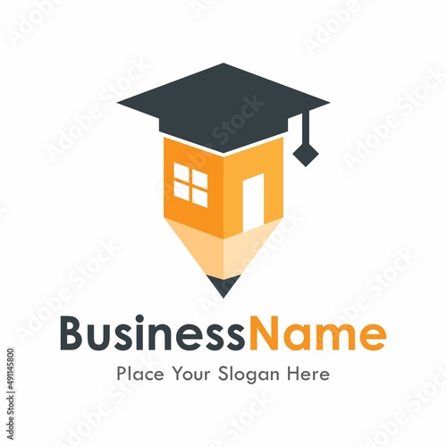House graduate with pencil vector template logo. Suitable for business and education