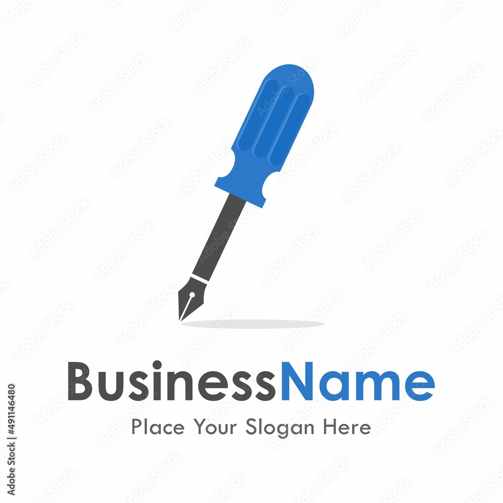 Fototapeta premium Pen screw driver vector design logo. Suitable for business, education, web, art and mechanical