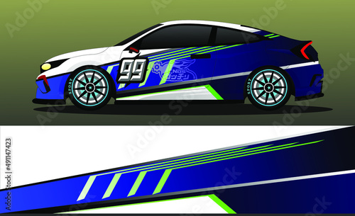 Racing car wrap design vector. Abstract graphic stripe racing background kit design for vehicle wrap, race car, rally, adventure and livery © Arjuna