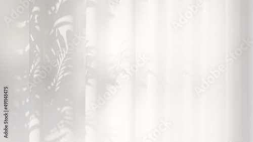 Realistic 3D render close-up of white satin sheer curtains with morning sunlight show beautiful leaves shadow. Background, Abstract, Morning, Mock up, Mockup, Soft, Home concept, Backdrop.