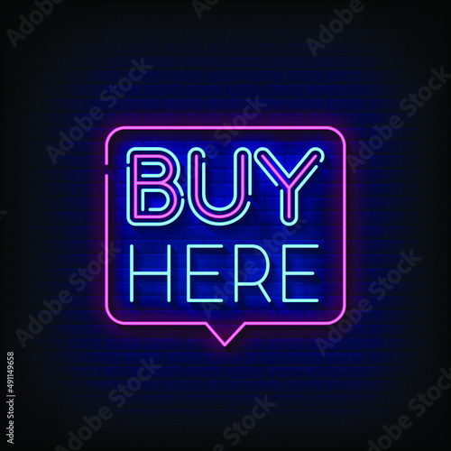 Buy Here Neon Signs Style Text Vector