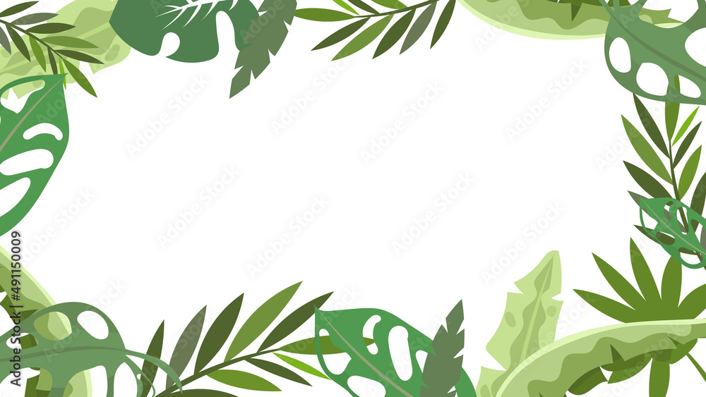 Obraz premium Tropical plants and green leaves with copy space on white background , Flat Modern design , illustration Vector EPS 10, Flat Modern design , illustration Vector EPS 10