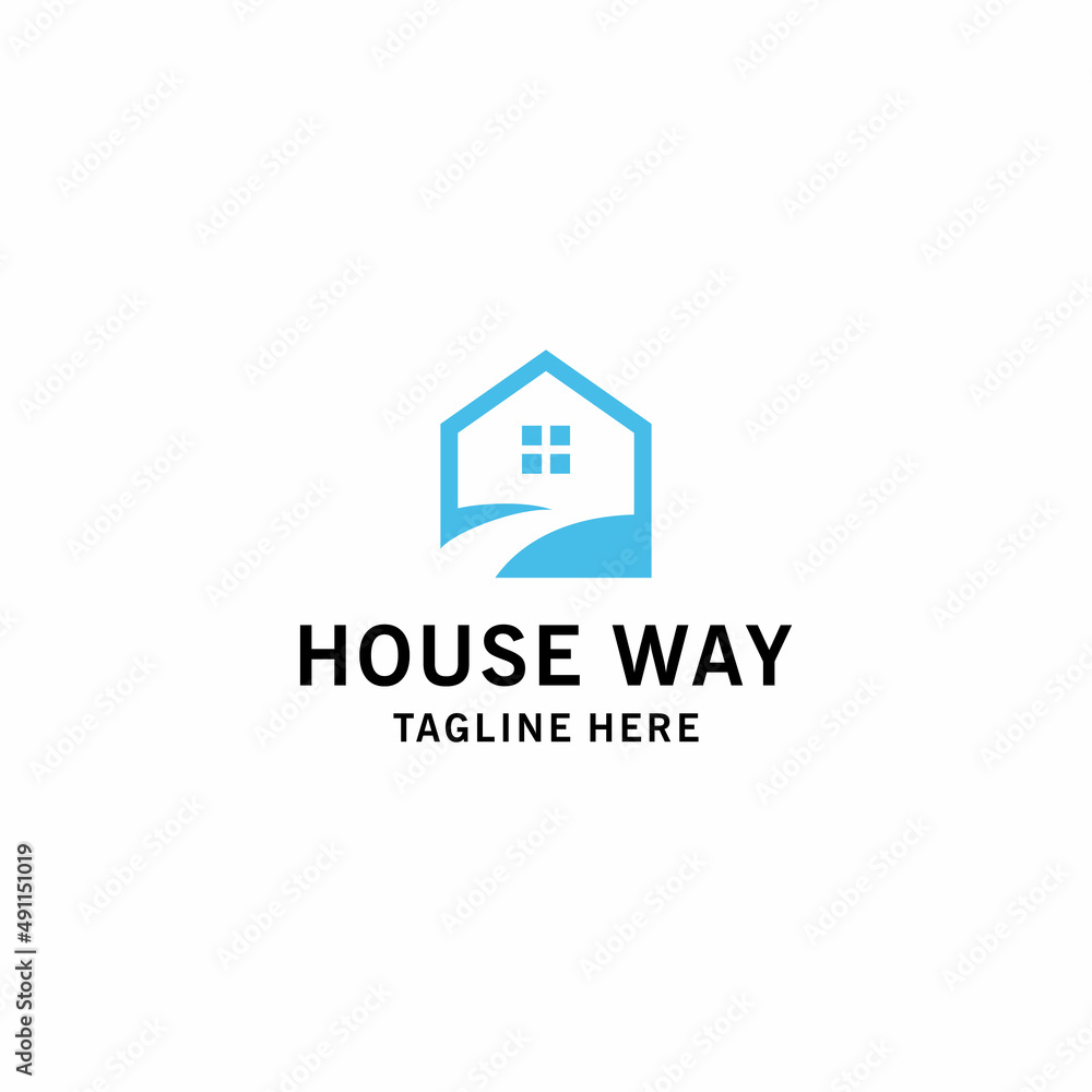 Creative illustration modern minimalist blue house sign logo design template 