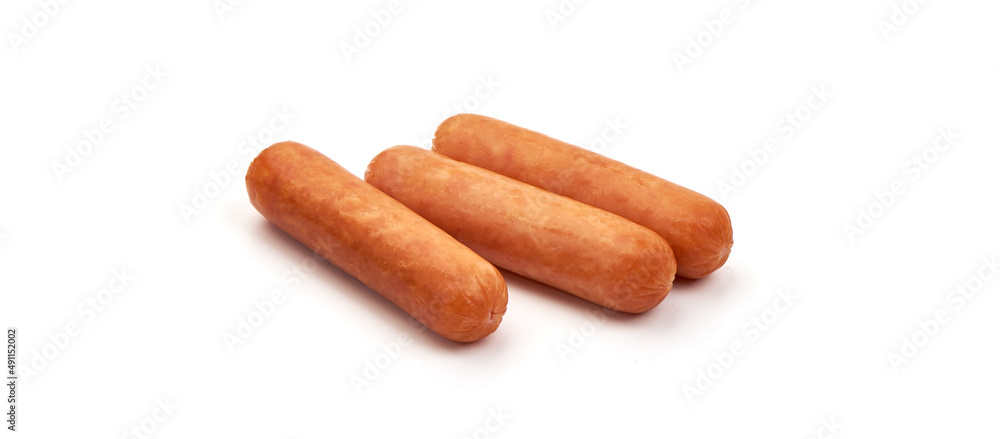 Boiled chicken sausages, isolated on white background. Boiled chicken sausages, isolated on white background.