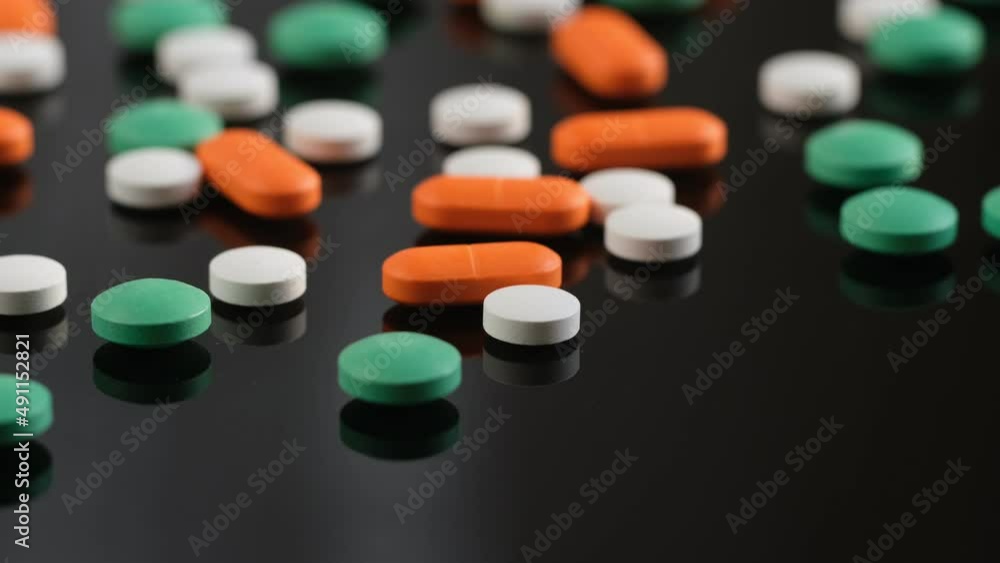 Pills rotating. Medicine, pills and tablets.Close-up View Medical Pills. Pills rotating. Medicine, pills and tablets.Close-up View Medical Pills.