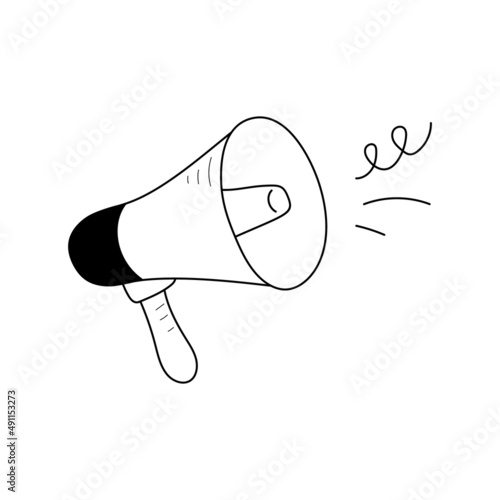 Speaker line icon. Bullhorn isolated doodle drawing element. Vector illustration