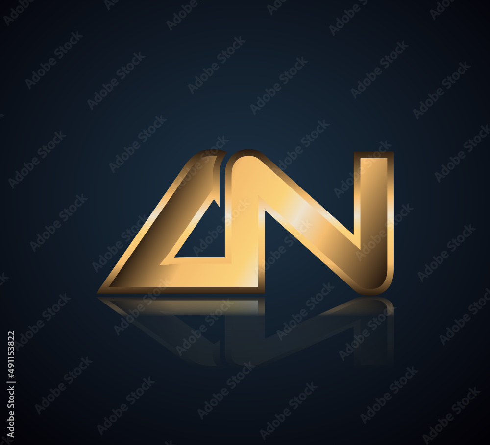 Modern Initial logo 2 letters Gold simple in Dark Background with Shadow Reflection AN Modern Initial logo 2 letters Gold simple in Dark Background with Shadow Reflection AN
