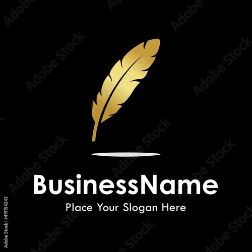 Bird feather gold vector logo template. suitable for business, arts and education