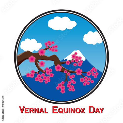 illustration vector graphic of vernal equinox day. cherry blossoms and mount fuji