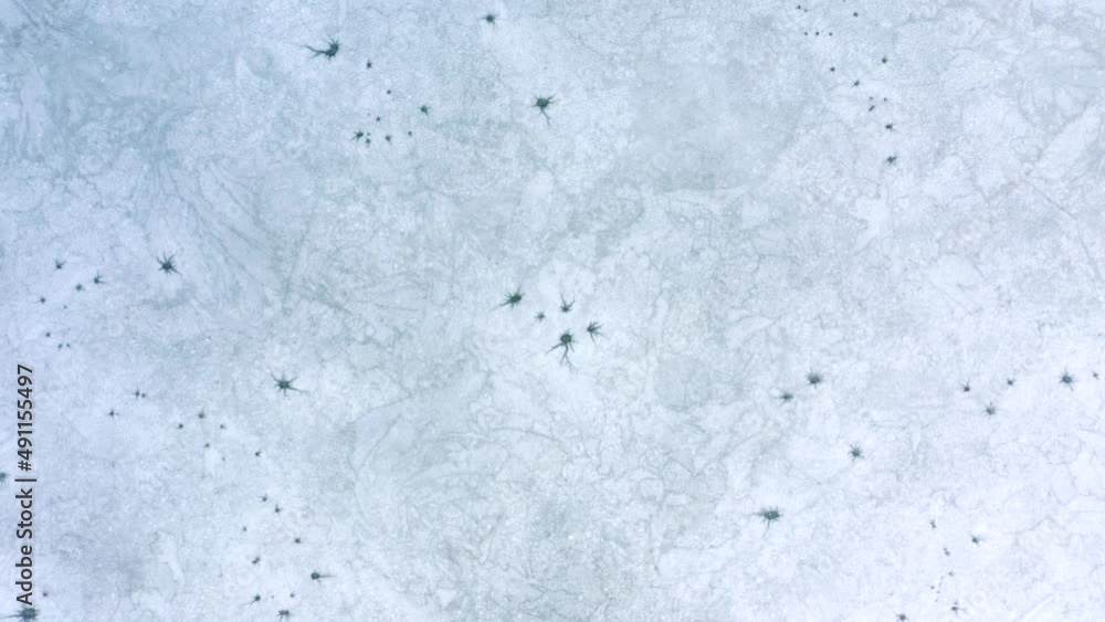 Top down view of empty frozen pond. Filmed in 4k, drone video. Top down view of empty frozen pond. Filmed in 4k, drone video.