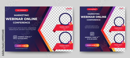 Marketing Strategies live webinar banner invitation and social media post template. Business webinar invitation design
