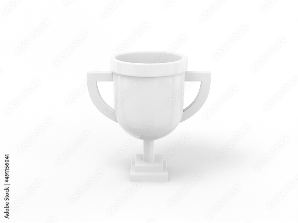 White mono color prize cup on white solid background. Minimalistic design object. 3d rendering icon ui ux interface element. White mono color prize cup on white solid background. Minimalistic design object. 3d rendering icon ui ux interface element.