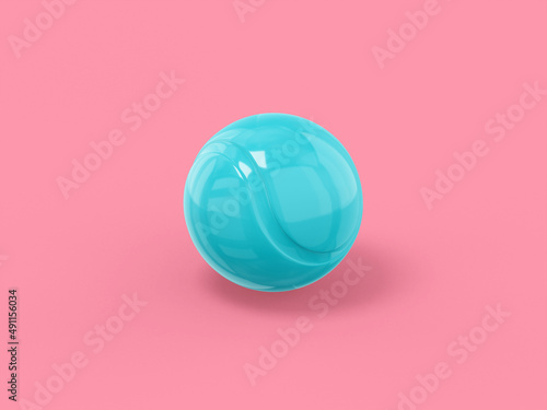 Blue single color tennis ball on a pink monochropme background. Minimalistic design object. 3d rendering icon ui ux interface element.