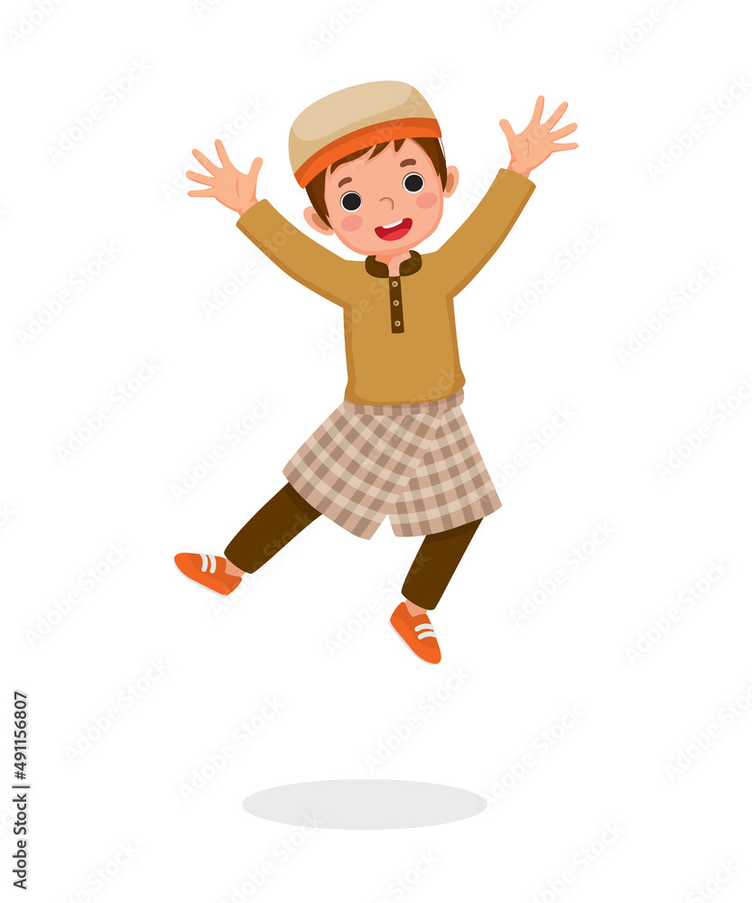 cute little muslim boy jumping celebrating ramadhan cute little muslim boy jumping celebrating ramadhan