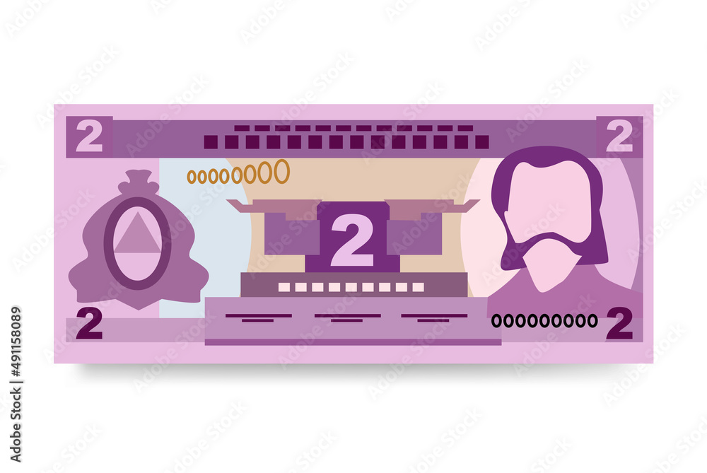 Honduran Lempira Vector Illustration. Honduras money set bundle banknotes. Paper money 2 HNL. Flat style. Isolated on white background. Simple minimal design. Honduran Lempira Vector Illustration. Honduras money set bundle banknotes. Paper money 2 HNL. Flat style. Isolated on white background. Simple minimal design.