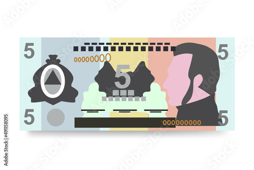 Honduran Lempira Vector Illustration. Honduras money set bundle banknotes. Paper money 5 HNL. Flat style. Isolated on white background. Simple minimal design.