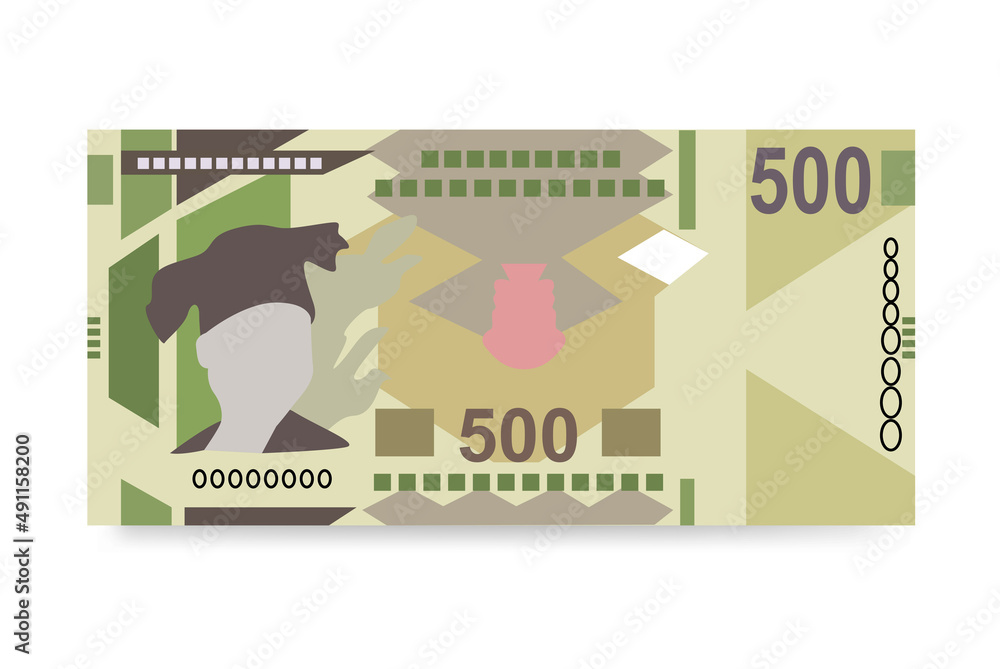Guinean Franc Vector Illustration. Guinea money set bundle banknotes. Paper money 500 GNF. Flat style. Isolated on white background. Simple minimal design.