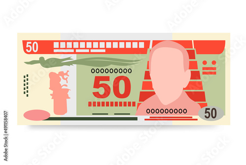 Guatemalan Quetzal Vector Illustration. Guatemala money set bundle banknotes. Paper money 50 GTQ. Flat style. Isolated on white background. Simple minimal design.