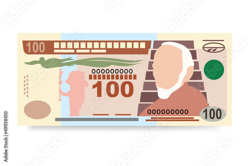 Guatemalan Quetzal Vector Illustration. Guatemala money set bundle banknotes. Paper money 100 GTQ. Flat style. Isolated on white background. Simple minimal design.