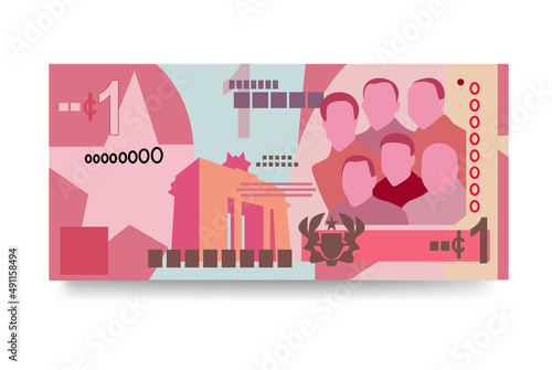 Ghana Cedi Vector Illustration. Ghanaian money set bundle banknotes. Paper money 1 GHS. Flat style. Isolated on white background. Simple minimal design.