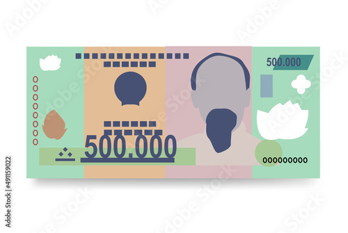 Vietnam Dong Vector Illustration. Vietnamese money set bundle banknotes. Paper money 500000 VND. Flat style. Isolated on white background. Simple minimal design.