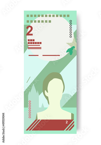 Bolivar Soberano Vector Illustration. Venezuela money set bundle banknotes. Paper money 2 VES. Isolated on white background.