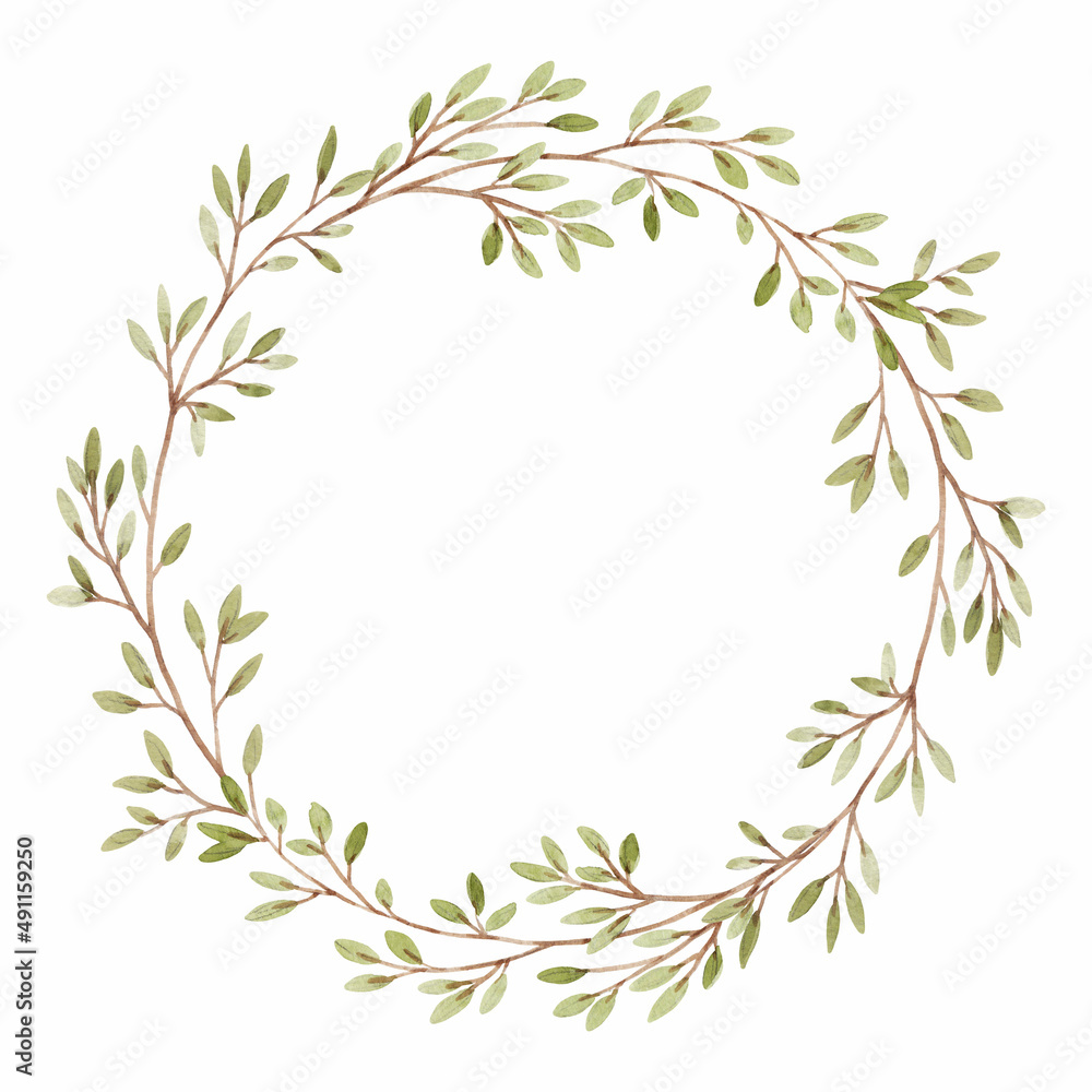 Beautiful stock illustration with cute watercolor hand drawn floral wreath.