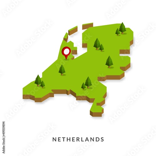 Isometric Map of Netherlands. Simple 3D Map. Vector Illustration - EPS 10 Vector