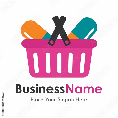 Isolated pill with basket vector logo template. Suitable for business, web, healthy, pharmacy, web and design