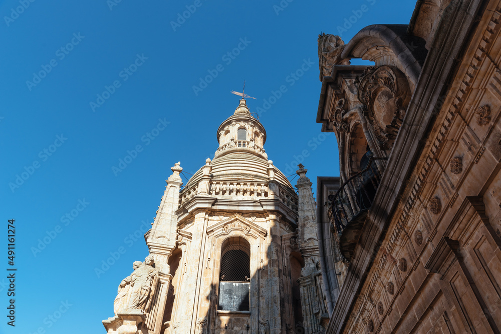 Clerecia Church Tower in Salamanca. Baroque Style, Castilla Leon, Spain