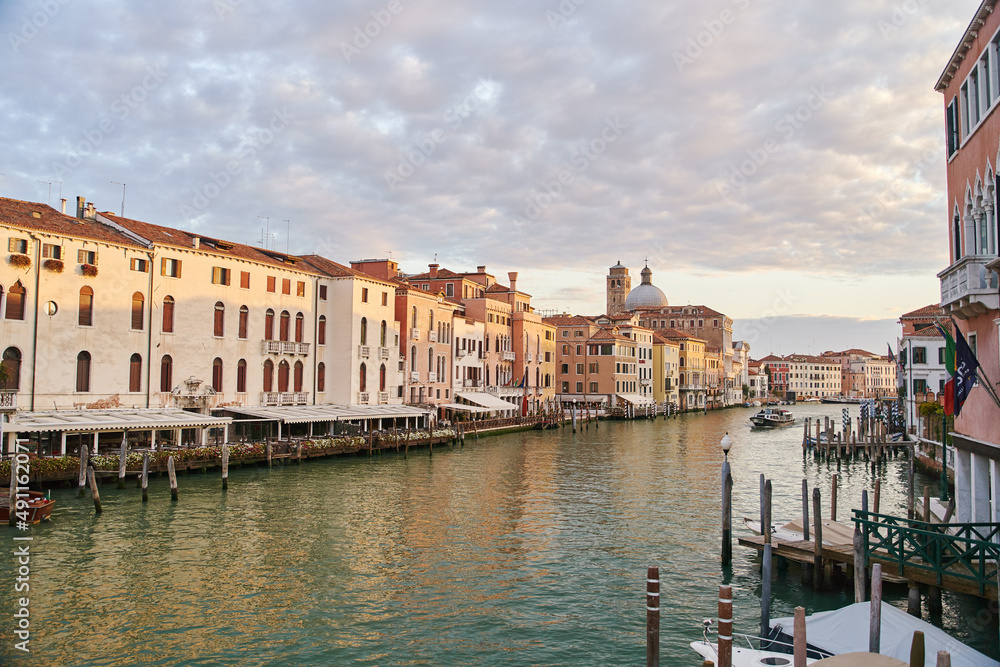 Venice, Italy - 10.12.2021: Beautiful view of famous Grand Canal in Venice, Italy