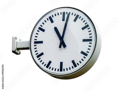 A large clock at a train station on a white background photo