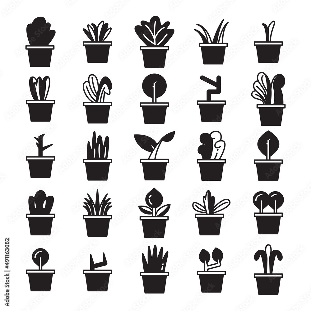 plant in pot and tree icons plant in pot and tree icons